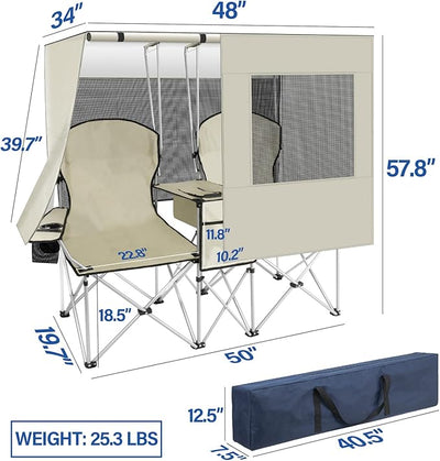 Silla de camping doble portátil con pantalla de toldo